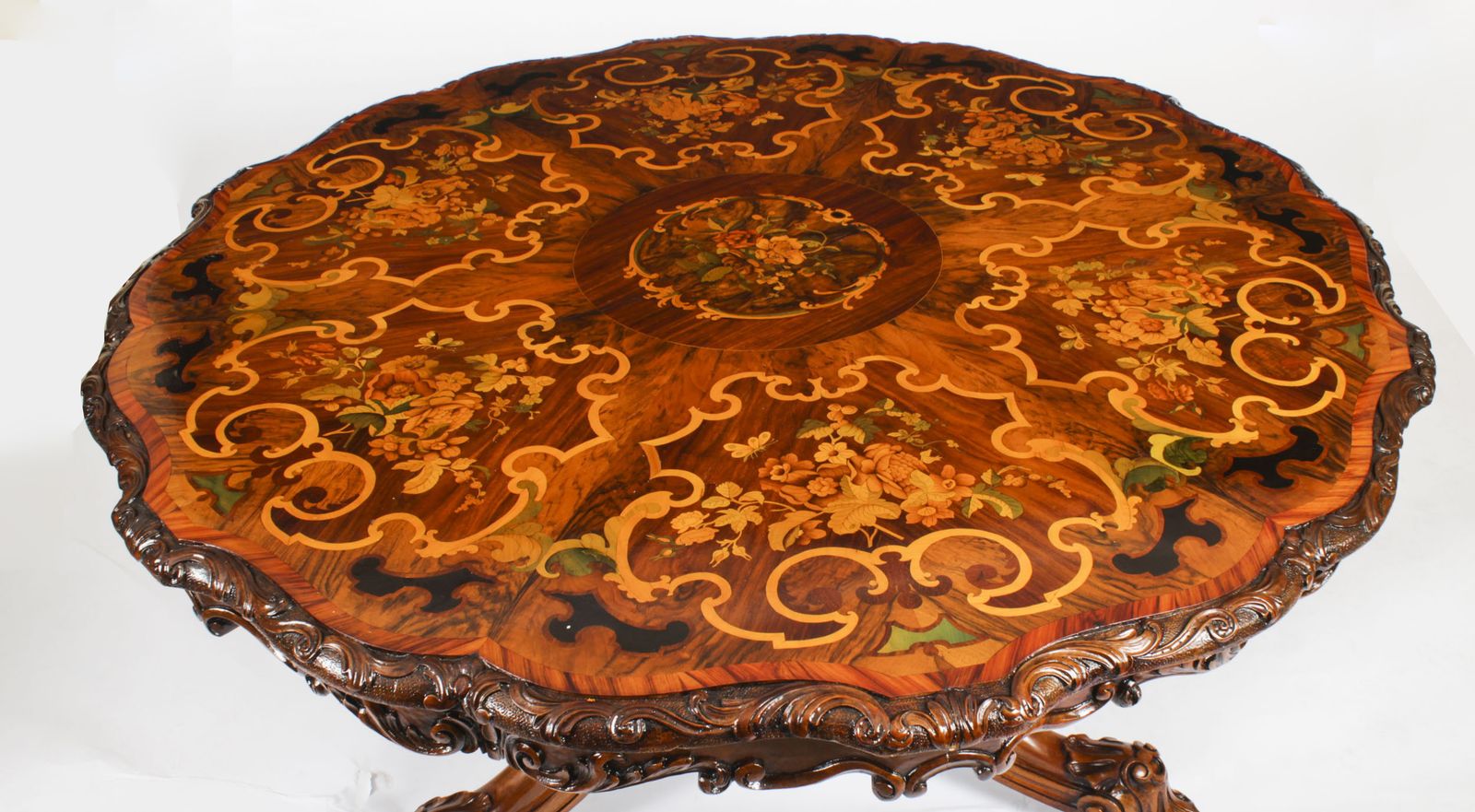 Antique 4ft 6" Diam Burr Walnut Marquetry Dining / Center Table C1860 19th C photo for sale
