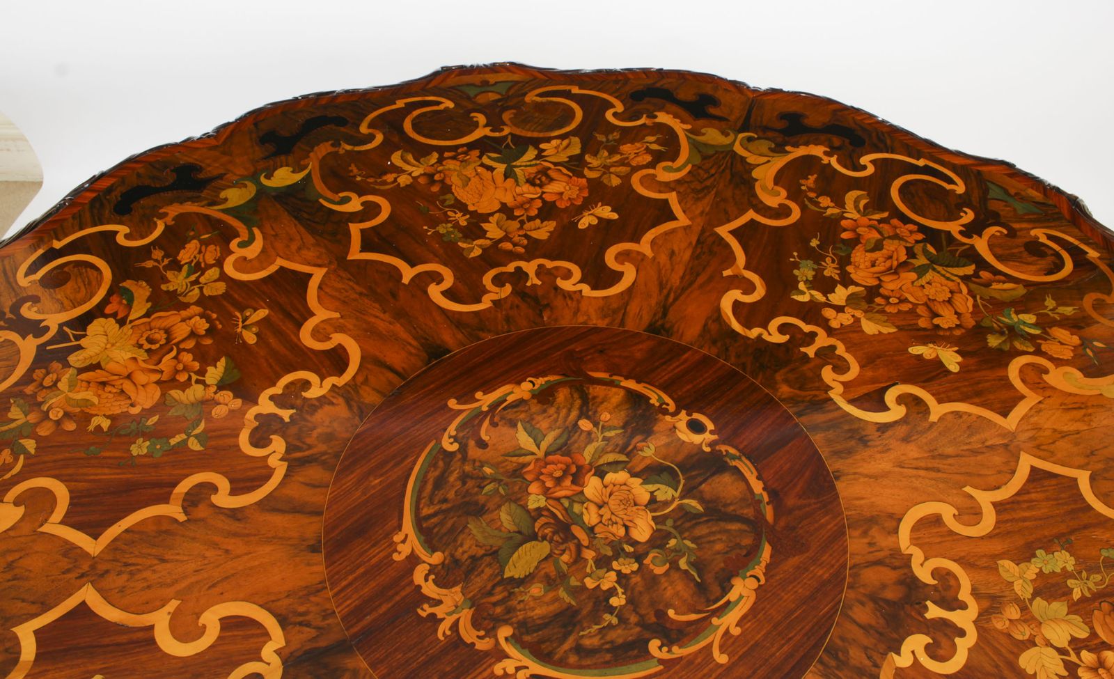 Antique 4ft 6" Diam Burr Walnut Marquetry Dining / Center Table C1860 19th C photo vinterior