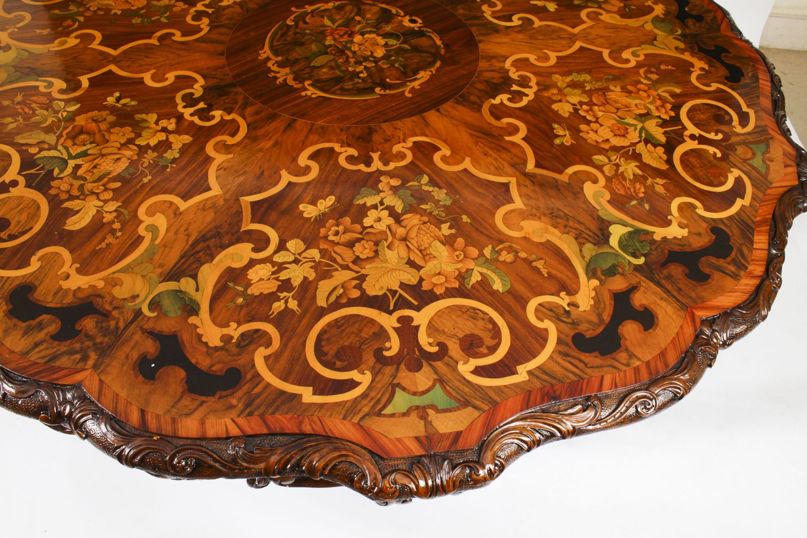 Furniture Antique 4ft 6" Diam Burr Walnut Marquetry Dining / Center Table C1860 19th C photo