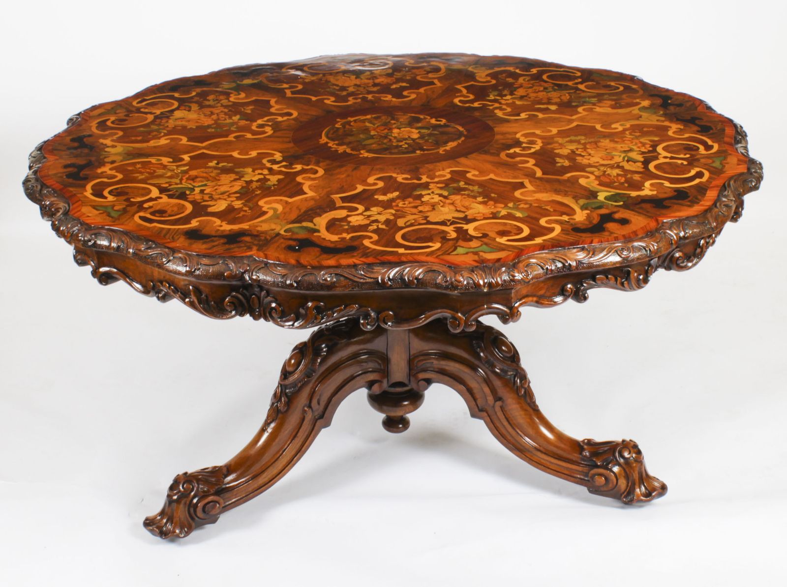 photo vinterior Antique 4ft 6" Diam Burr Walnut Marquetry Dining / Center Table C1860 19th C