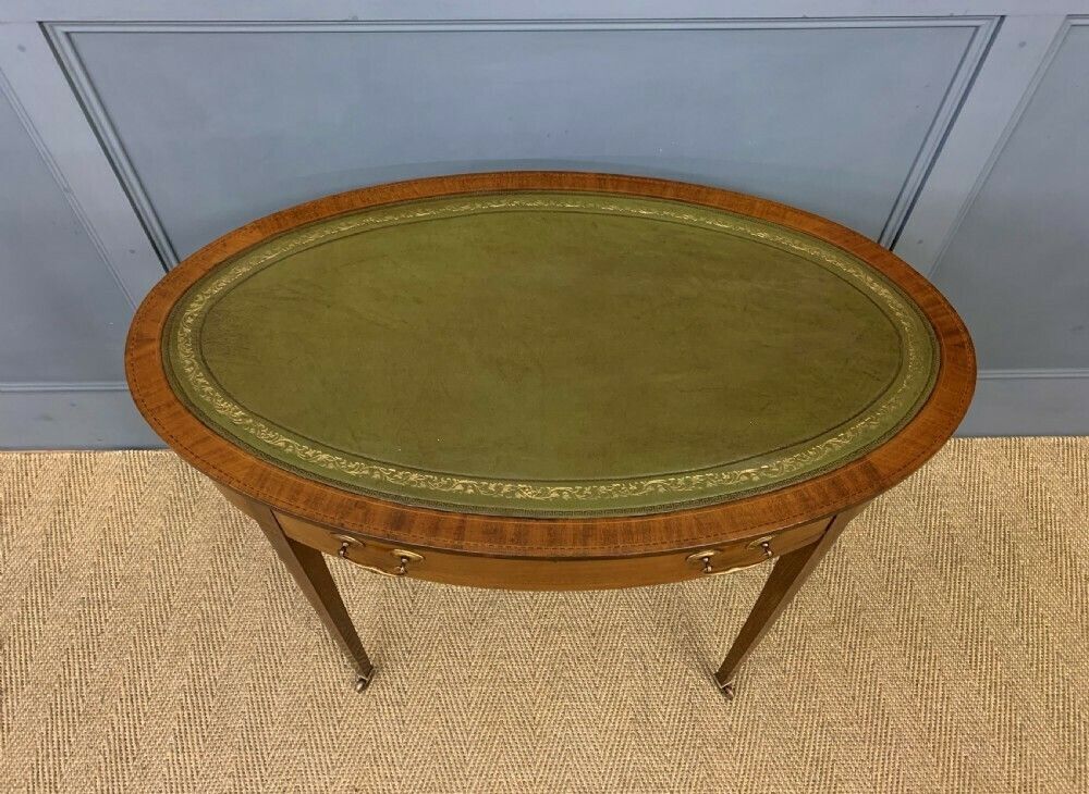 Edwardian Oval Inlaid Mahogany Writing Table photo for sale