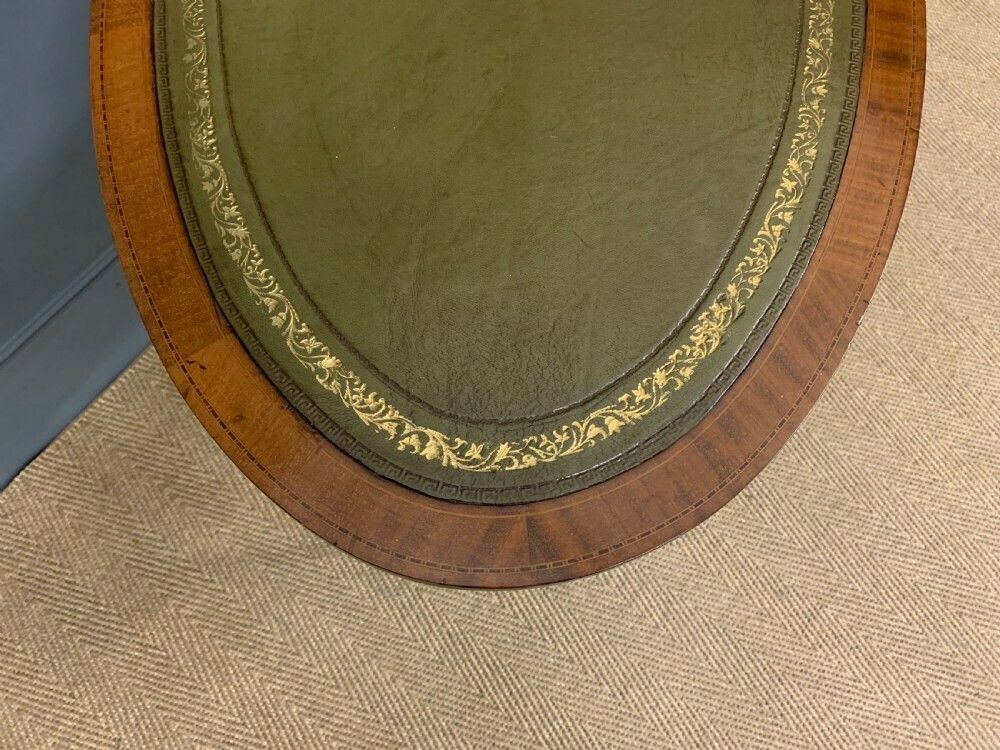 photo furniture Edwardian Oval Inlaid Mahogany Writing Table