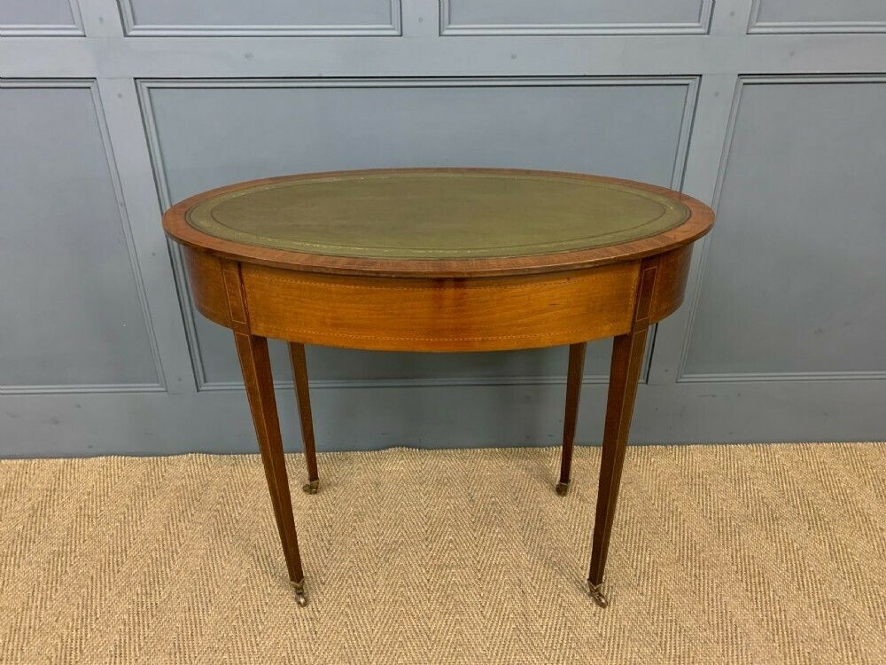 photo vinterior Edwardian Oval Inlaid Mahogany Writing Table