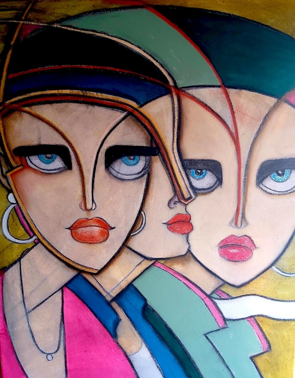 "Sisters Going Out" Mixed Media Figurative Painting By Samantha Millington