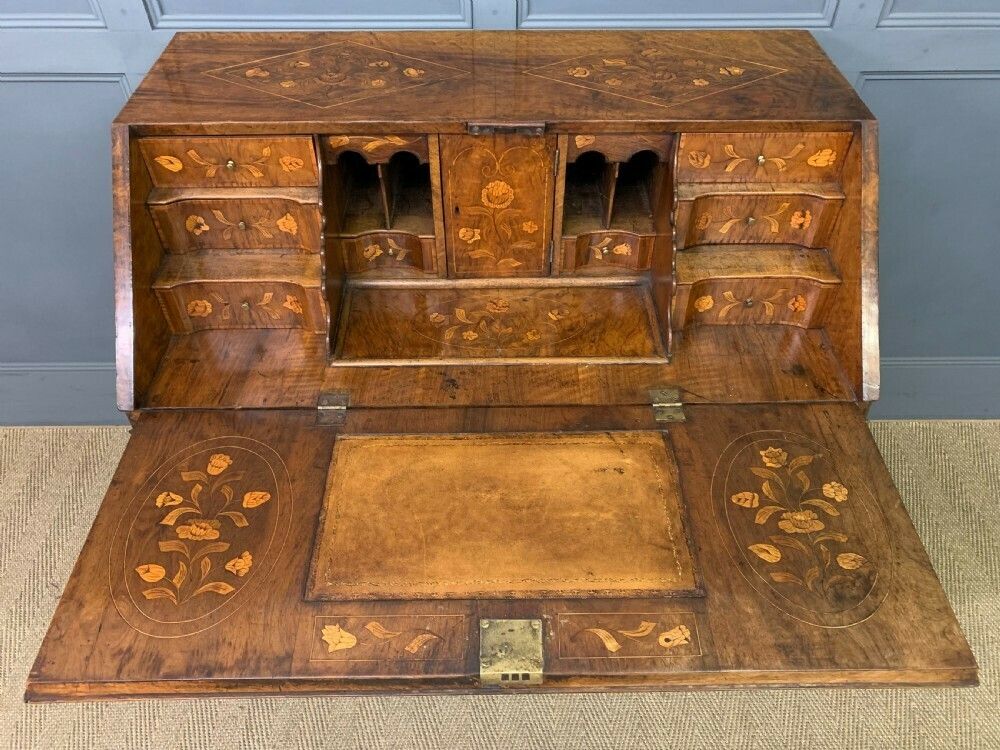 18th Century Dutch Marquetry Walnut Bureau photo vintage