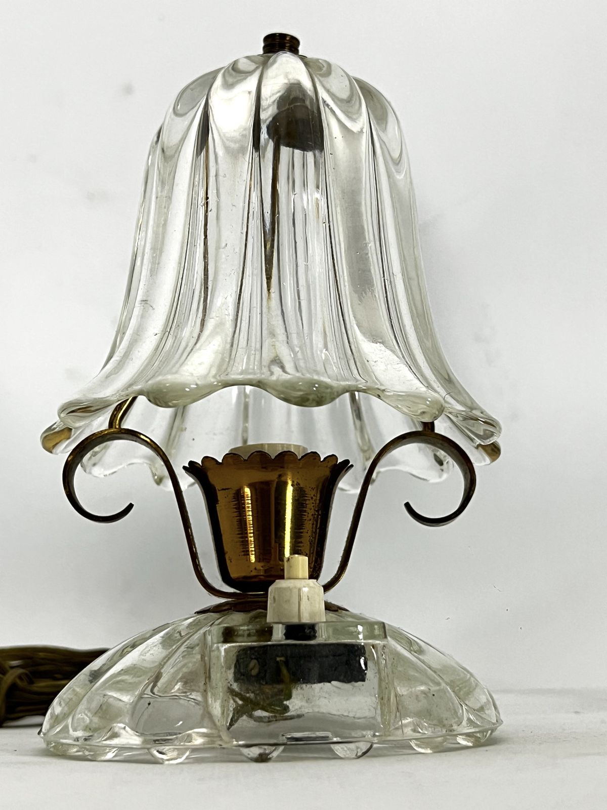 Mid Century Pair Of Ercole Barovier Murano Glass And Brass Table Lamps. 1940s photo buy