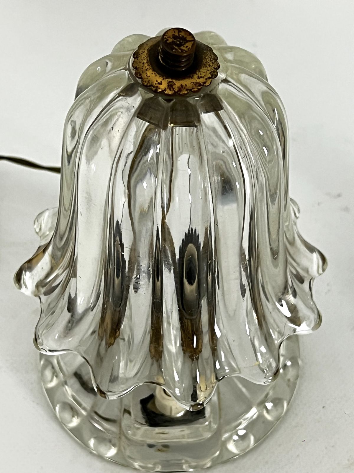 Mid Century Pair Of Ercole Barovier Murano Glass And Brass Table Lamps. 1940s photo vintage