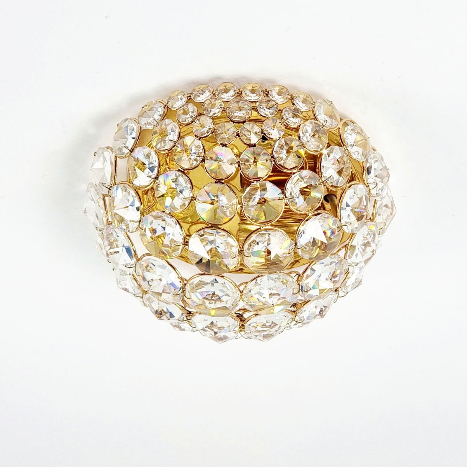 Crystal & Gilt Brass Flush Mount From Palwa, Germany, 1970s photo furniture