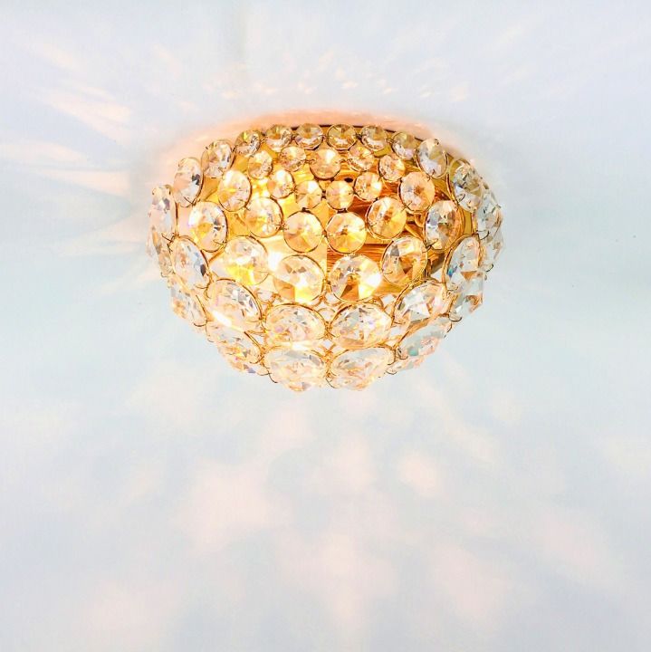 Crystal & Gilt Brass Flush Mount From Palwa, Germany, 1970s photo vinterior