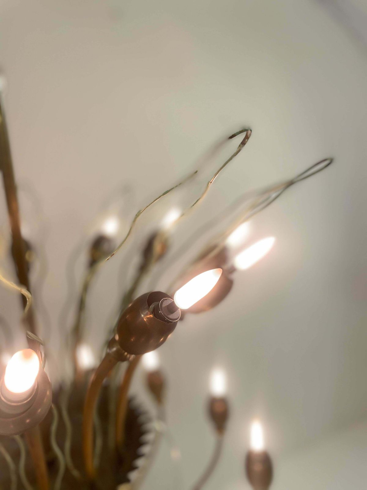 Mid Century Modern Italian Chandelier, Metal Brass And Glass, Italy, 1950s photo for sale