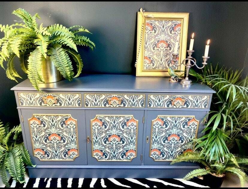Upcycled Vintage Sideboard, Tv Unit , William Morris Print , Living Room, Dining Room Storage. photo furniture