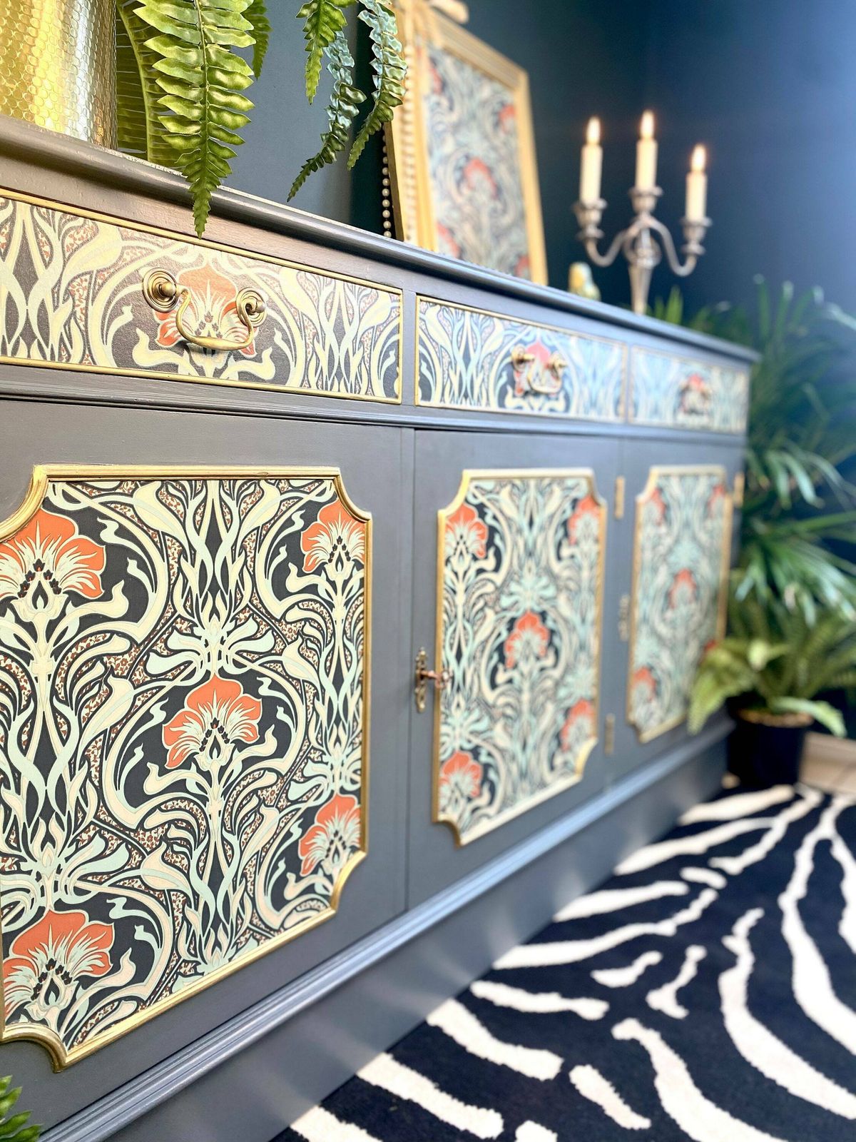 Upcycled Vintage Sideboard, Tv Unit , William Morris Print , Living Room, Dining Room Storage. photo 1695.0