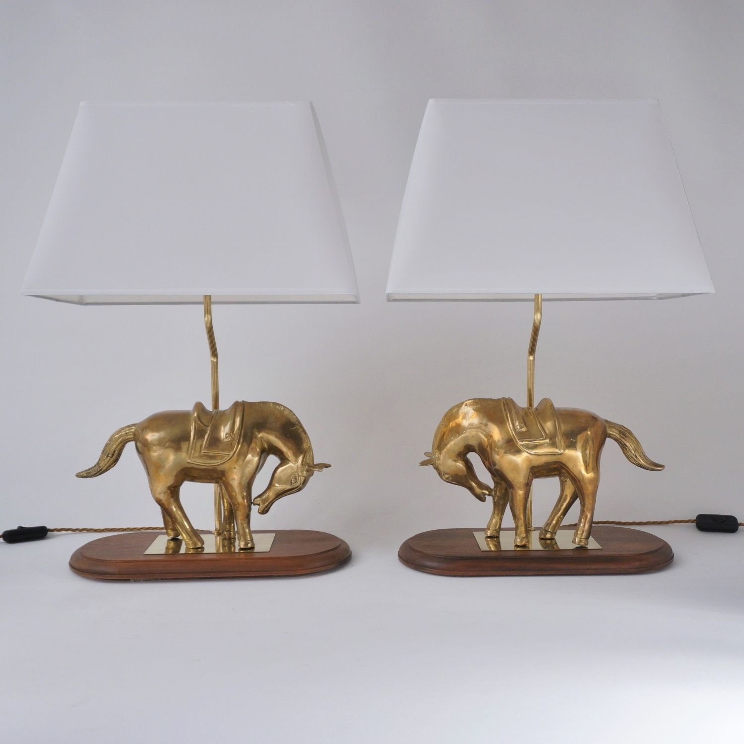 Vintage Sculptural Horse Table Lamps, A Pair, Maison Jansen Style, Wood & Gilt Bronze, 1970`s Ca, French, Rewired photo for sale
