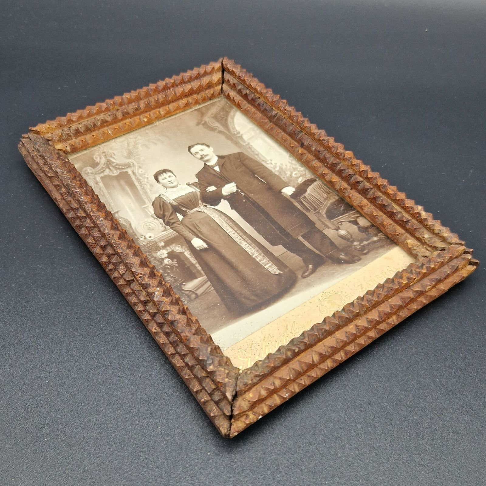 Wooden Picture Frame. Tramp Art Wood Frame. 1850   1880 photo for sale