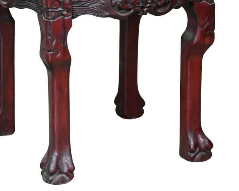 Chinese Pair Side Tables | 2pcs Plant Stands | Red Marble And Lacquer | Carved Wood photo for sale