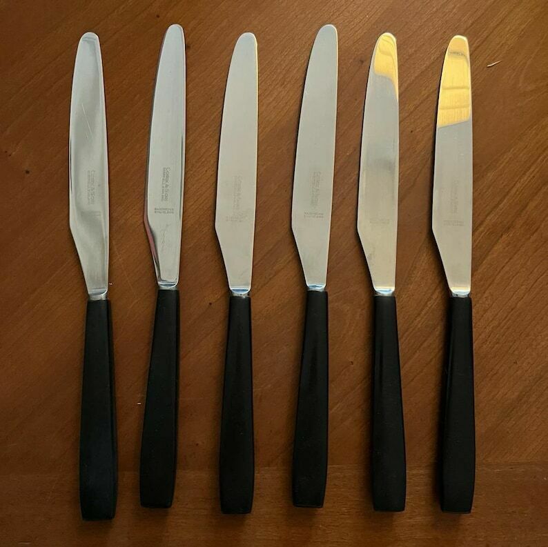 Set Of 6 Black Handled Vintage Cutlery/ Flatware photo vinterior