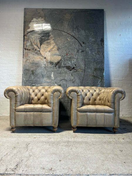 Fully Restored Matching Pair Of Chesterfield Club Chairs Finished In Our Hand Dyed Leathers