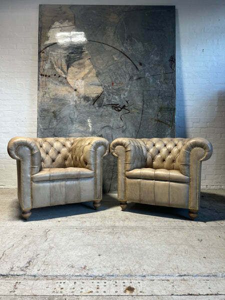Fully Restored Matching Pair Of Chesterfield Club Chairs Finished In Our Hand Dyed Leathers photo furniture