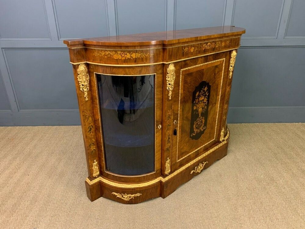 photo vintage Victorian Burr Walnut Marquetry Credenza