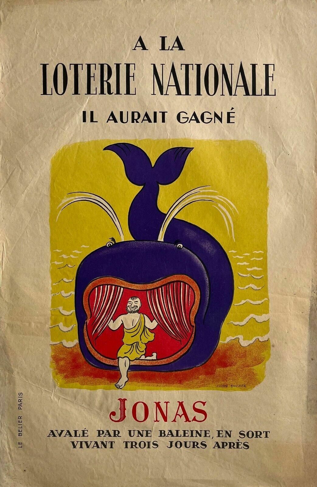 Vintage Poster Poster National Lottery Jonas French Lottery L Boucher 1954