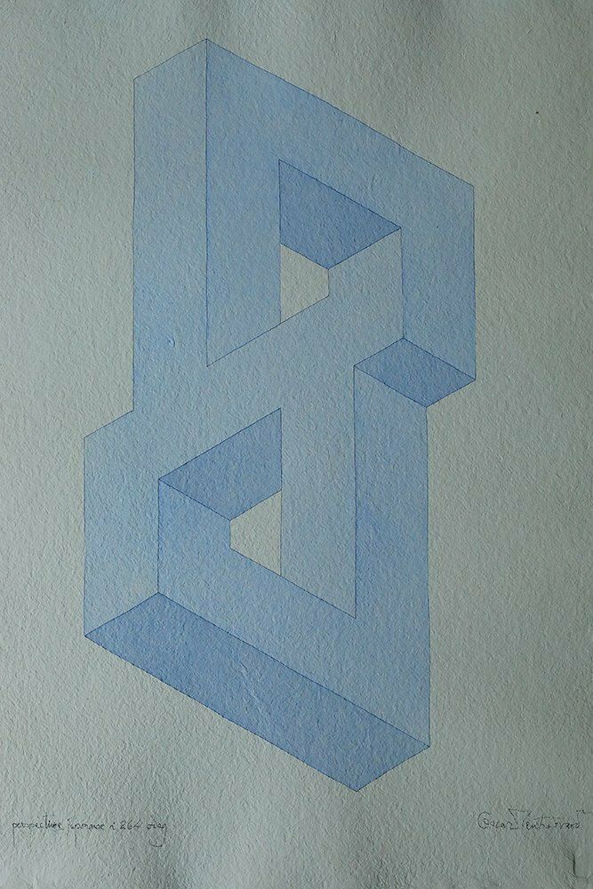 Oscar Reutersvärd, Perspective Japonaise No. 264, Aquarel Op Japans Rijstpapier, Jaren 1970 photo for sale