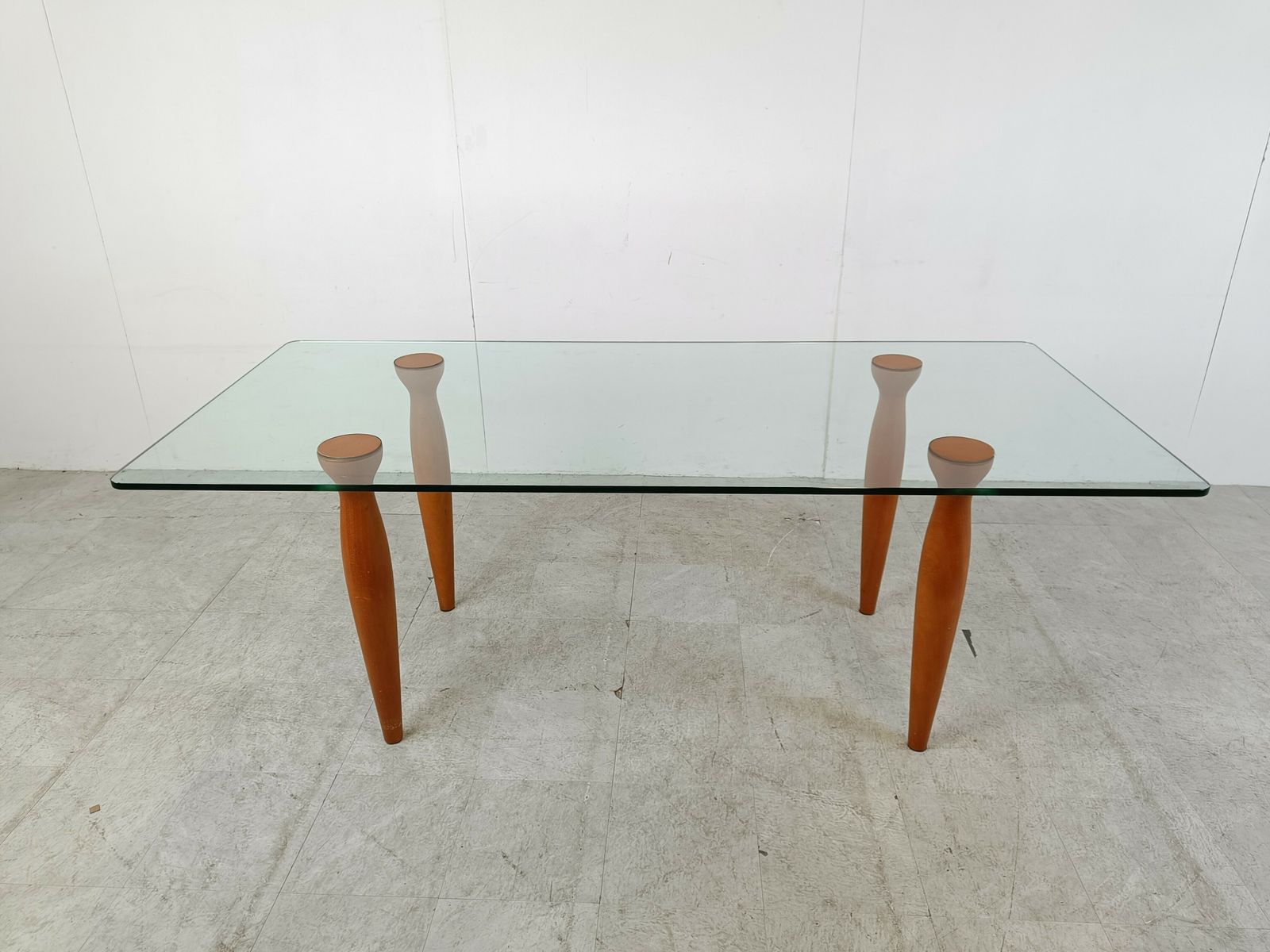Vintage Italian Glass And Wooden Dining Table, 1990s photo for sale