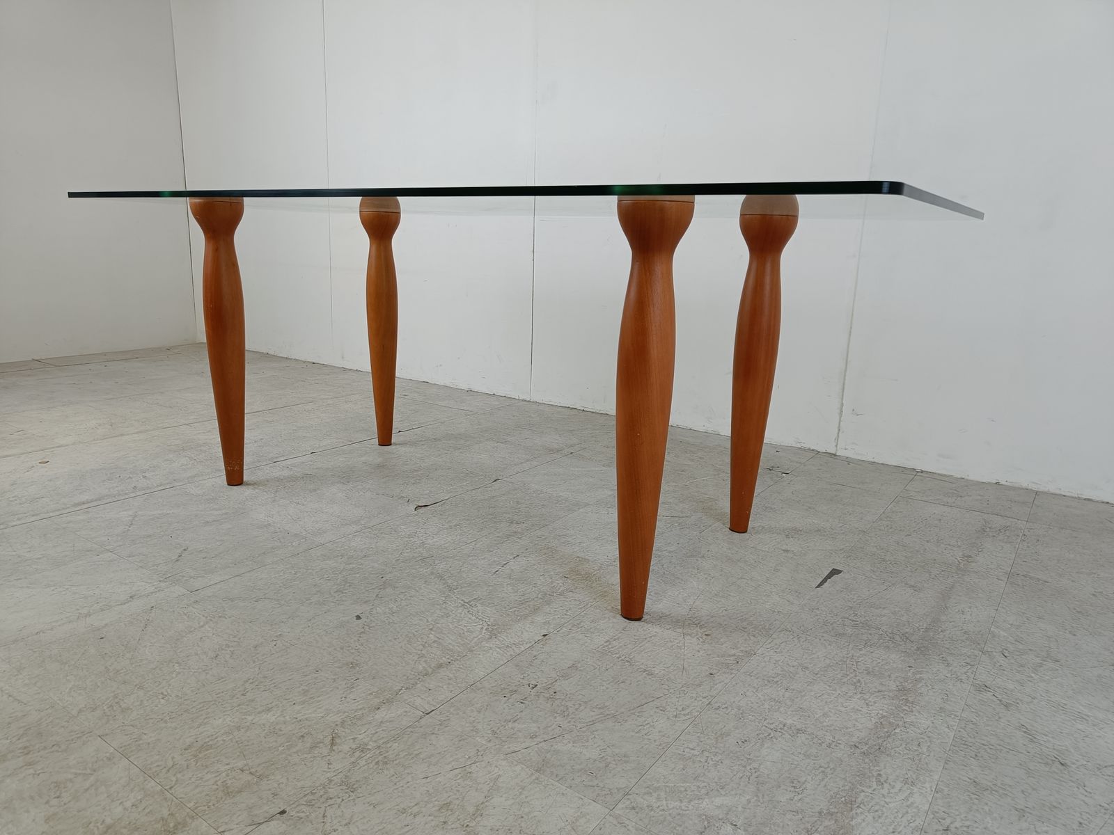 Vintage Italian Glass And Wooden Dining Table, 1990s photo Furniture