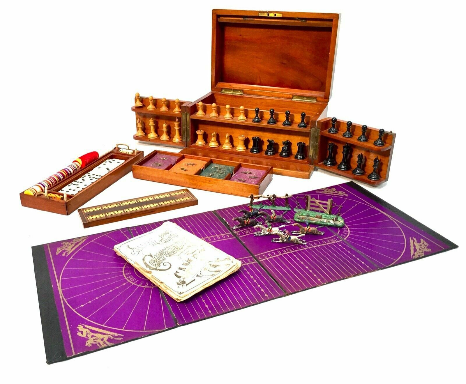Antique 19th Century Victorian Games Compendium Box / Wooden Cabinet C.1880 photo buy