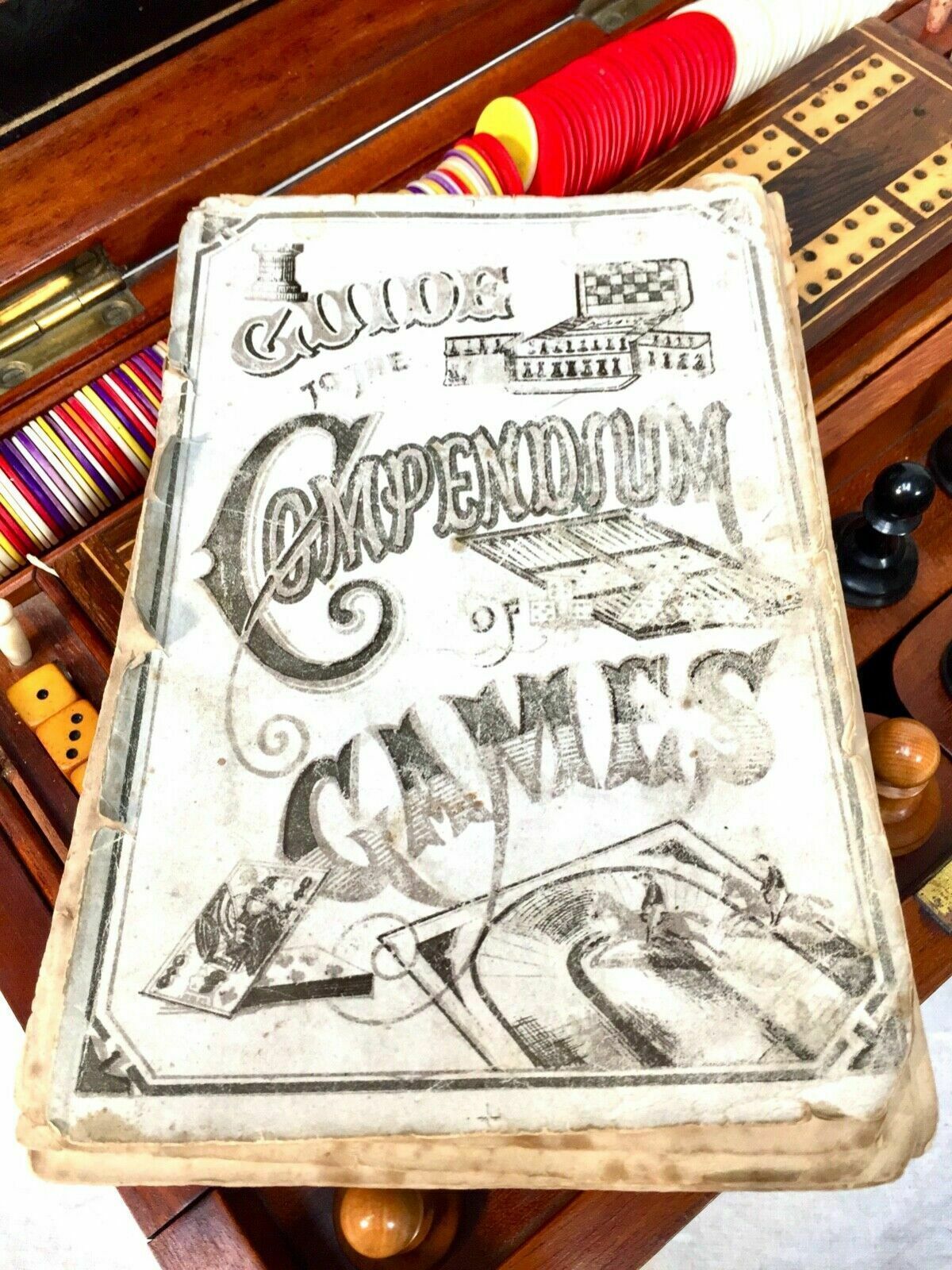 photo furniture Antique 19th Century Victorian Games Compendium Box / Wooden Cabinet C.1880