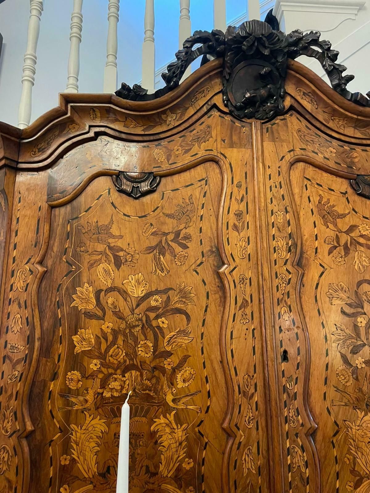 photo for sale Outstanding Quality 18th Century Antique Dutch Marquetry Inlaid Burr Walnut Bureau Bookcase