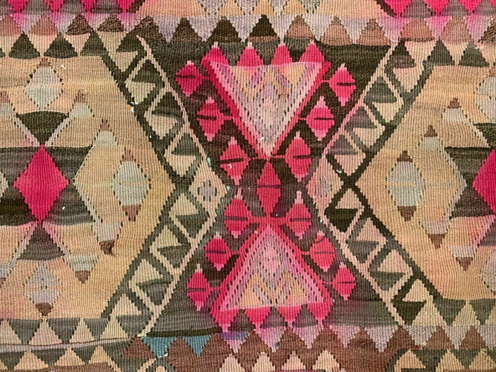 Vintage Turkish Kilim 414x174 Cm Wool Kelim Rug Large Pink, Beige, Brown, Black photo buy