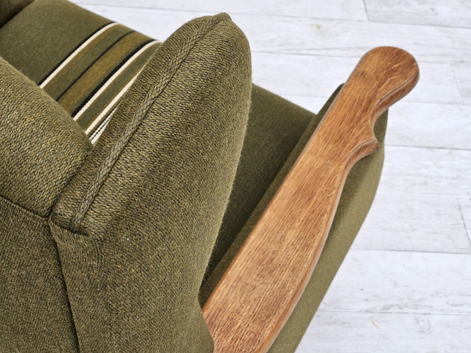 1090.0 1970s, Danish Wingback Chair, Original Upholstery, Green Furniture Wool. photo