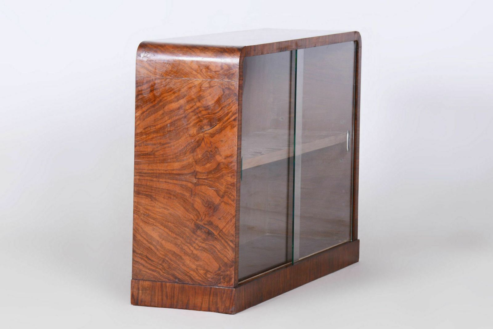 Small Restored Art Deco Display Bookcase, Walnut And Glass, Czech, 1930s photo Furniture