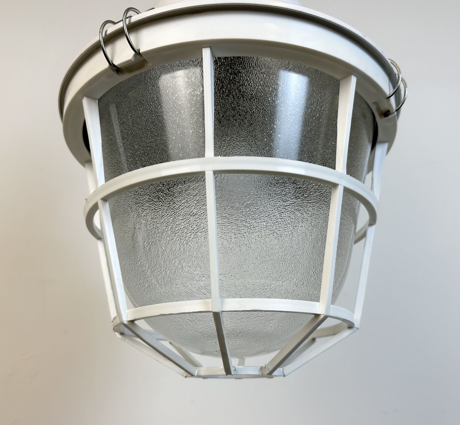 White Industrial Factory Light With Plastic Grid From Elektrosvit, 1990s, 16x photo 149.0