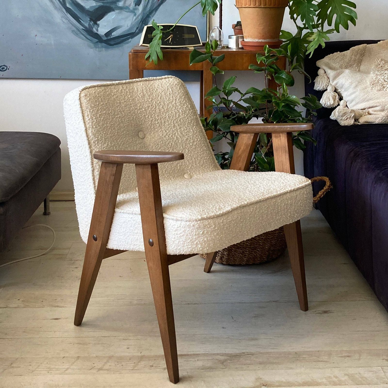 Original Polish Mid Century 366 Chair Designed In 1962 By J. Chierowski. Boucle Fabric. Personalization