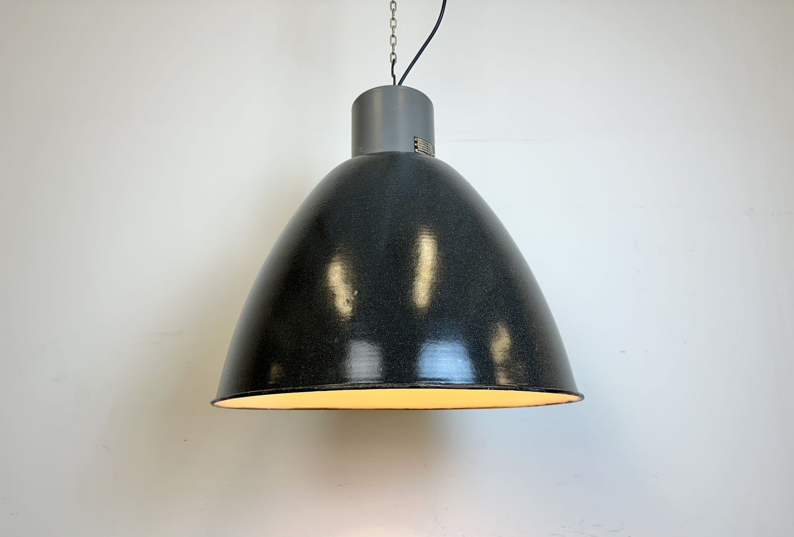 Large Dark Grey Enamel Industrial Factory Lamp From Elektrosvit, 1960s, 11x photo furniture