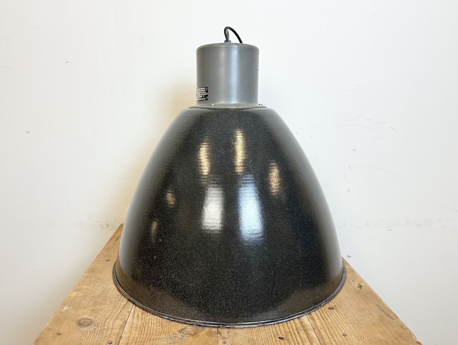 Large Dark Grey Enamel Industrial Factory Lamp From Elektrosvit, 1960s, 11x photo 199.0