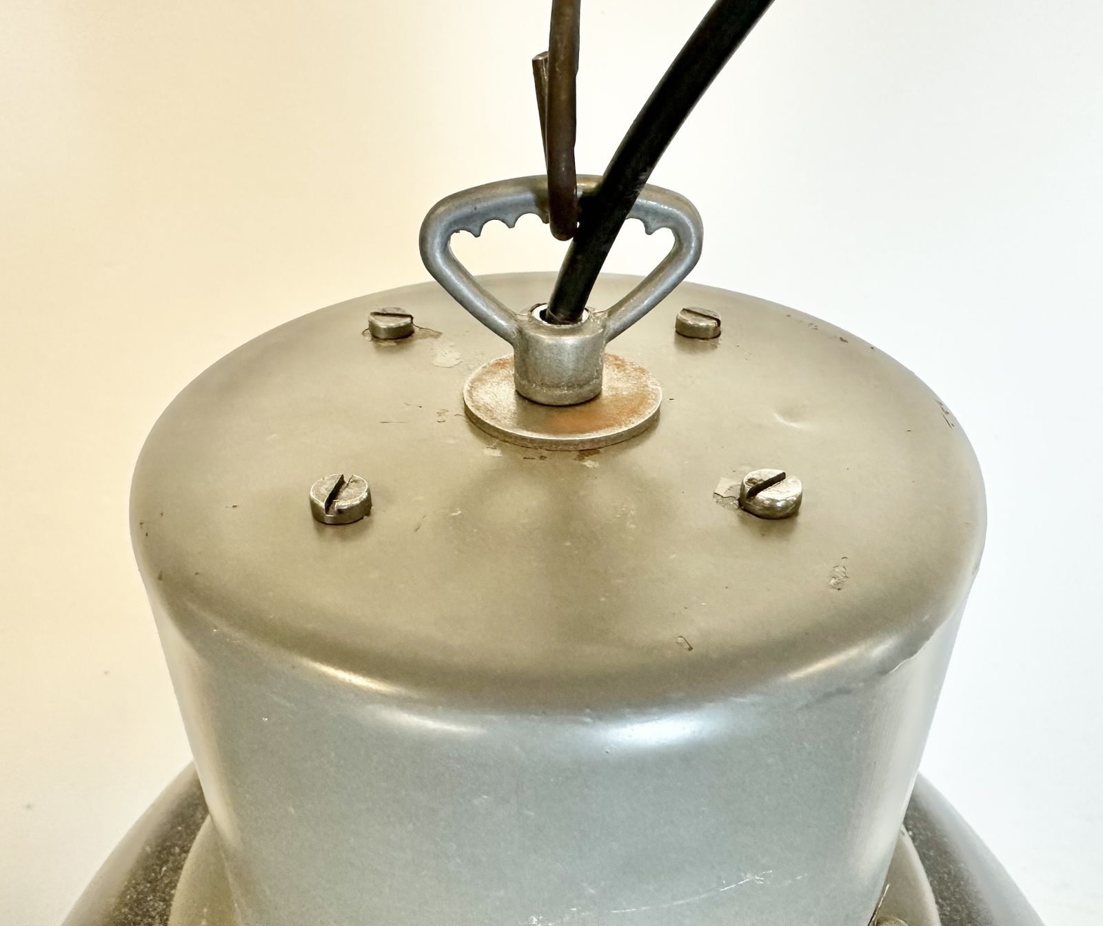 Large Dark Grey Enamel Industrial Factory Lamp From Elektrosvit, 1960s, 11x photo vinterior