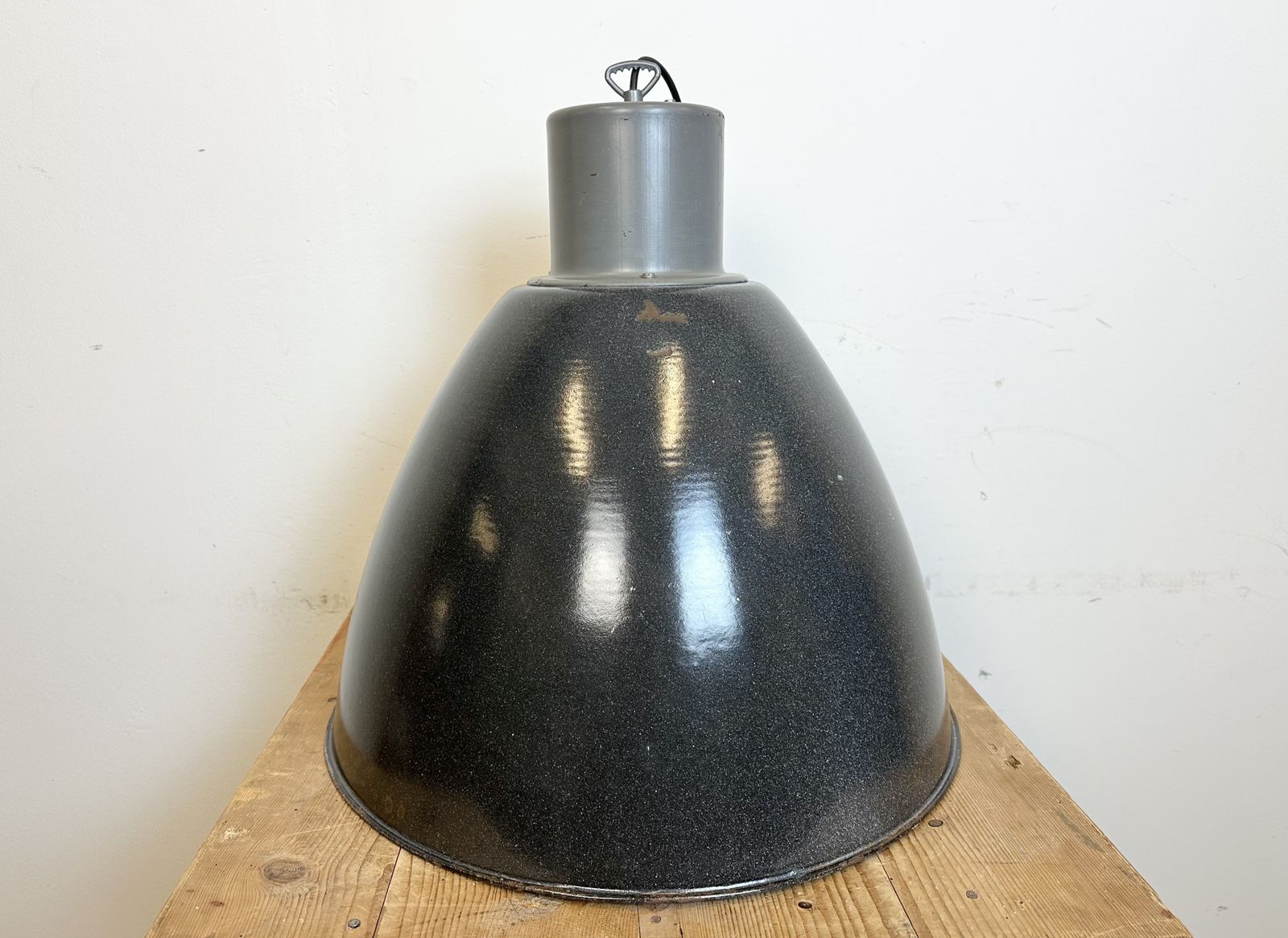 Large Dark Grey Enamel Industrial Factory Lamp From Elektrosvit, 1960s, 11x photo buy