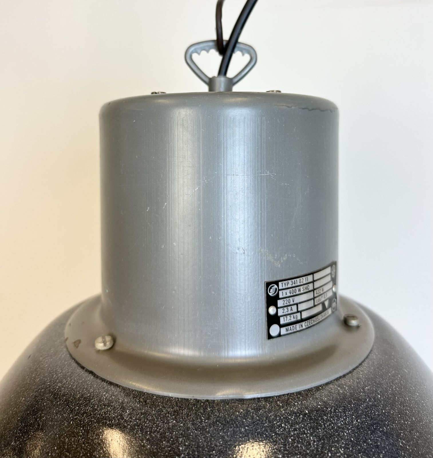 photo for sale Large Dark Grey Enamel Industrial Factory Lamp From Elektrosvit, 1960s, 11x