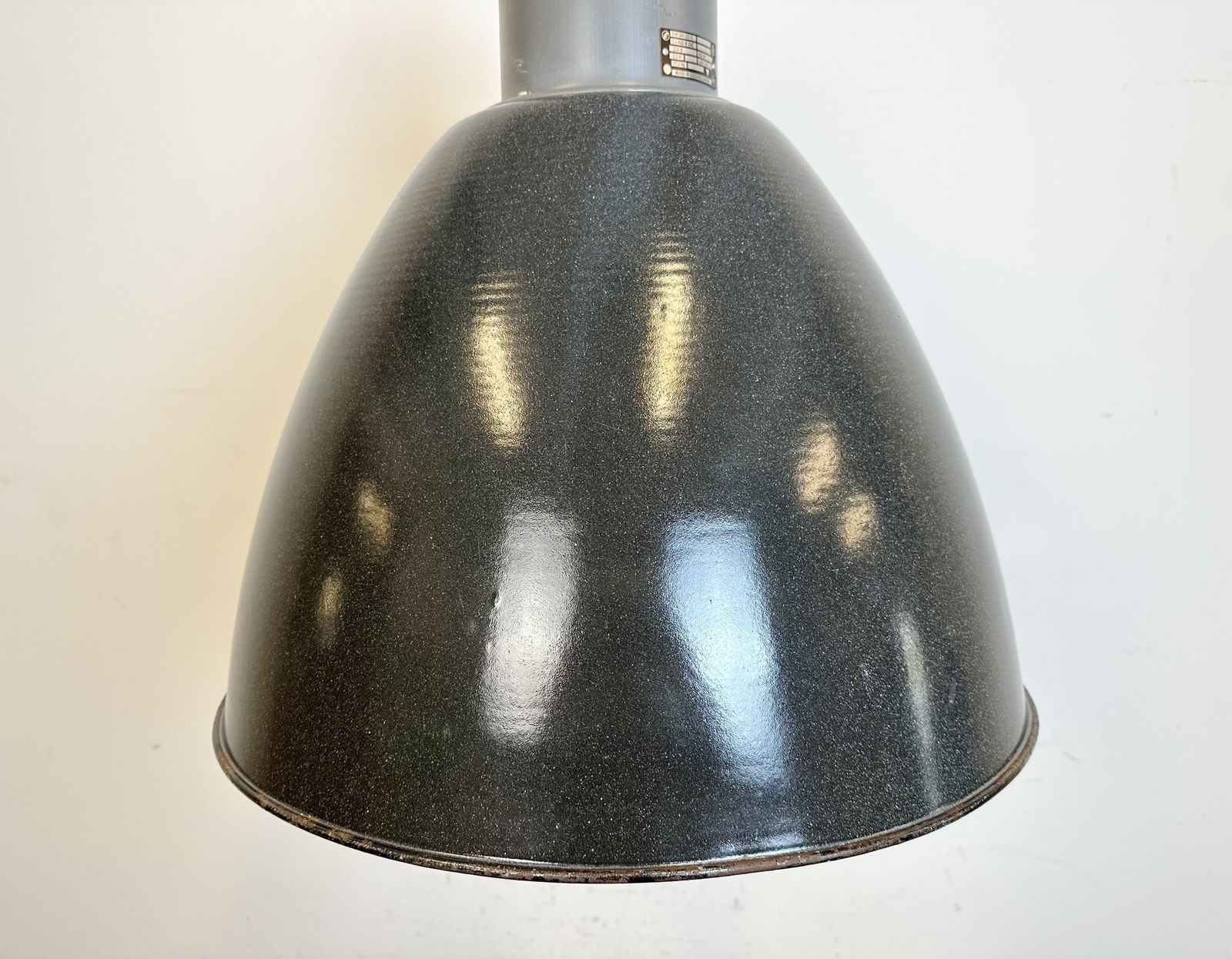 photo buy Large Dark Grey Enamel Industrial Factory Lamp From Elektrosvit, 1960s, 11x