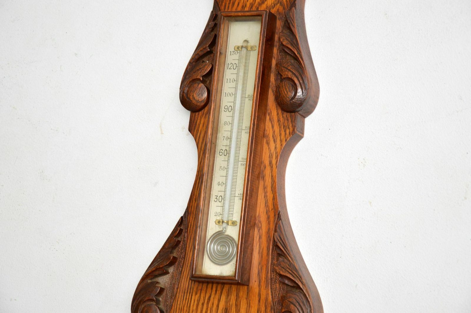 photo for sale Antique Victorian Carved Oak Banjo Barometer By Maple & Co