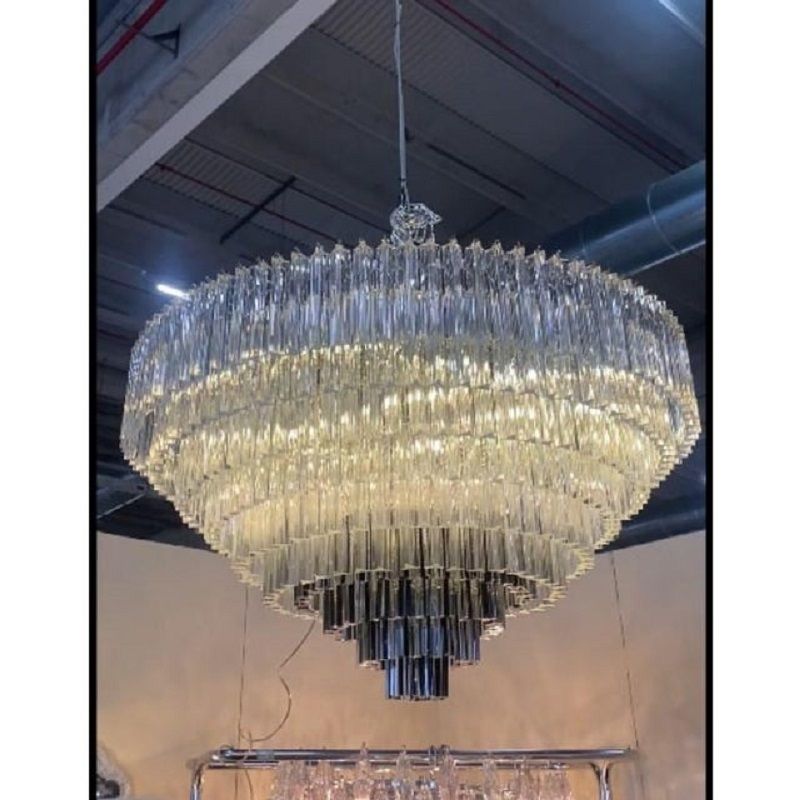 Contemporary Transparent And Black "Triedro" Murano Glass Chandelier photo furniture