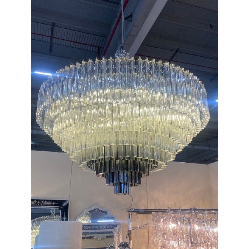 Contemporary Transparent And Black "Triedro" Murano Glass Chandelier