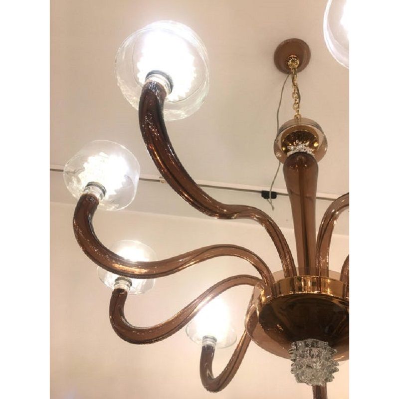 Contemporary Brown Murano Glass Chandlier With "Rostrato" Working Cup photo buy