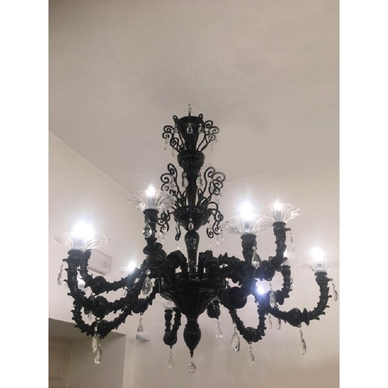 Contemporary Venetian Black Cà Rezzonico Murano Glass Chandelier With Crystals photo furniture