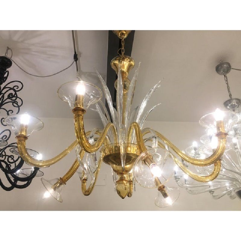 Contemporary Amber Murano Glass Chandelier