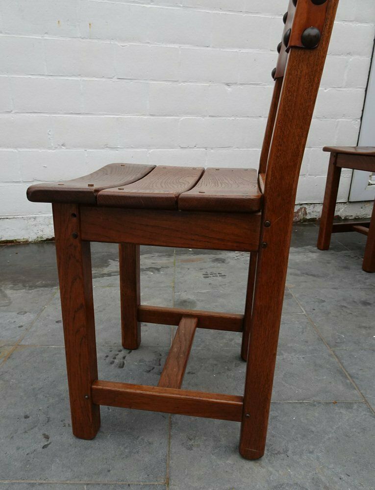 1890.0 French Brutalist Oak And Leather Horn Form Chairs, 1970s, Set Of 6 photo