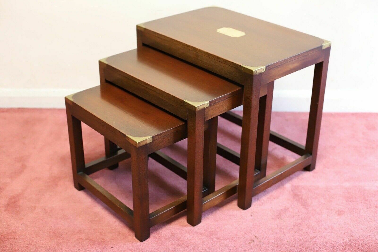 Military Campaign Style Nest Of Three Tables photo vintage