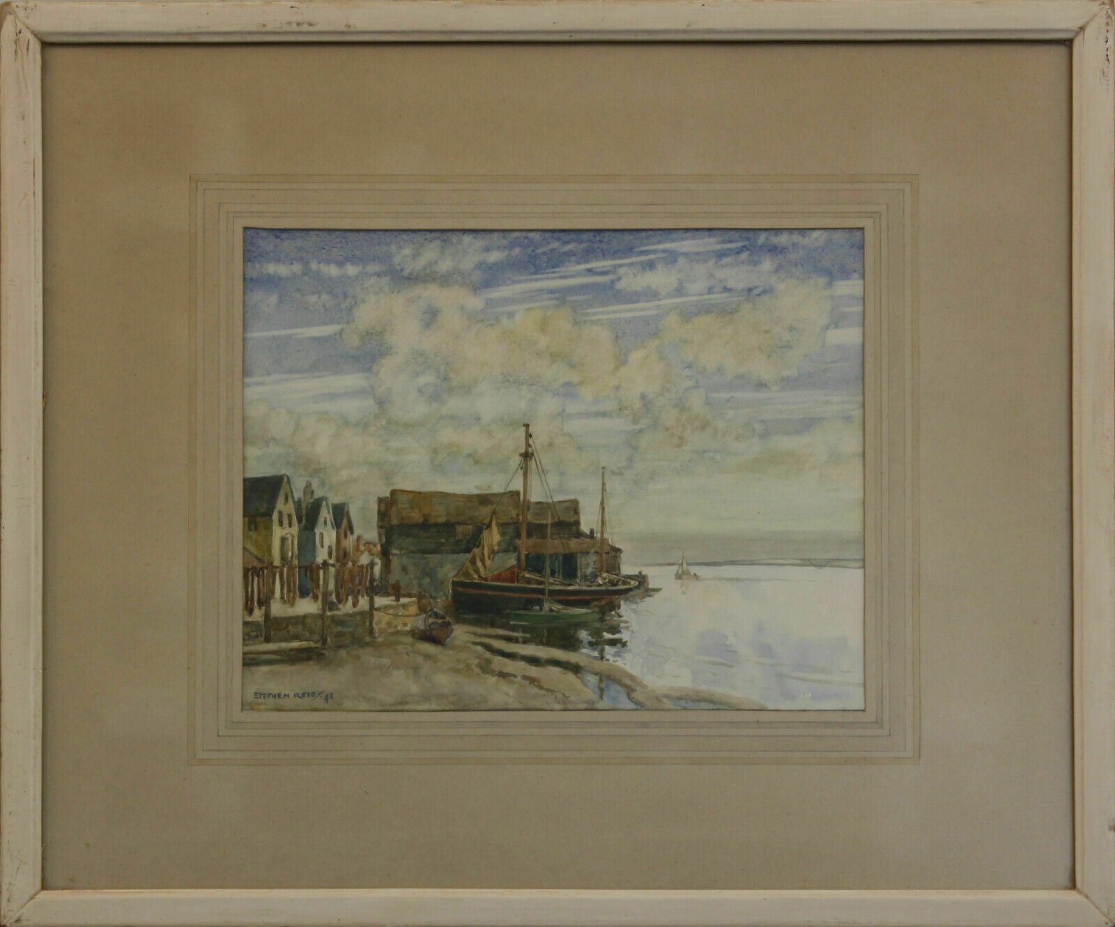 Watercolour By Stephen Reid. Fishing Boats In Dock
